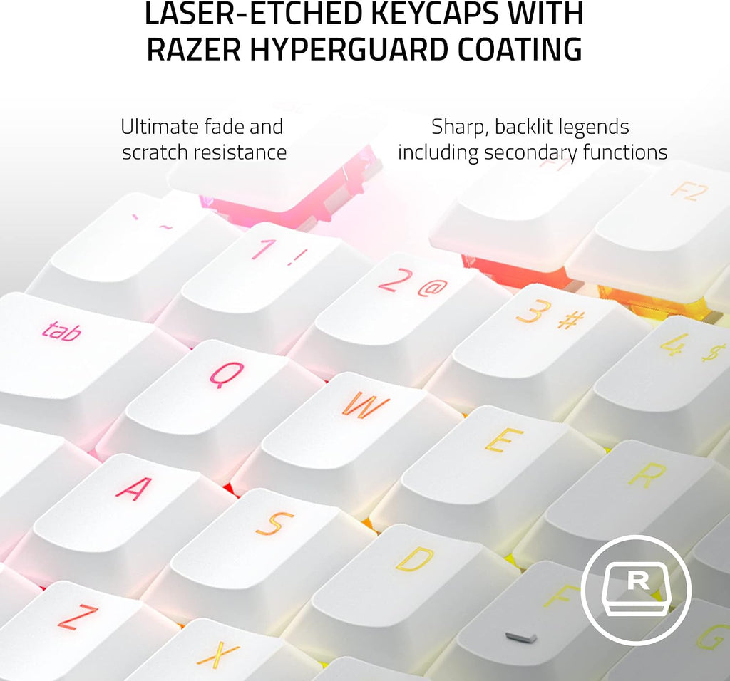 Razer DeathStalker V2 Pro TKL Wireless Gaming Keyboard: Low Profile Optical Switches Linear Red - HyperSpeed Wireless & Bluetooth - Chroma RGB - Up to 200 Hr Battery - Snap Tap - White
