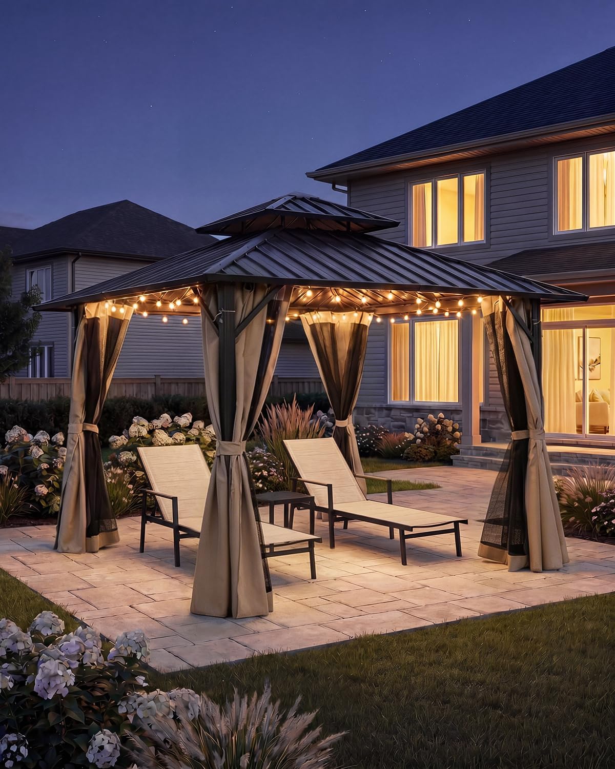 10' x 10' Hardtop Gazebo, Aluminum Frame Outdoor Patio Gazebos with Netting and Curtains, Outdoor Gazebo Canopy, Patio Pergola with Double Steel Roofs for Backyard, Patio, Deck, Sandstone