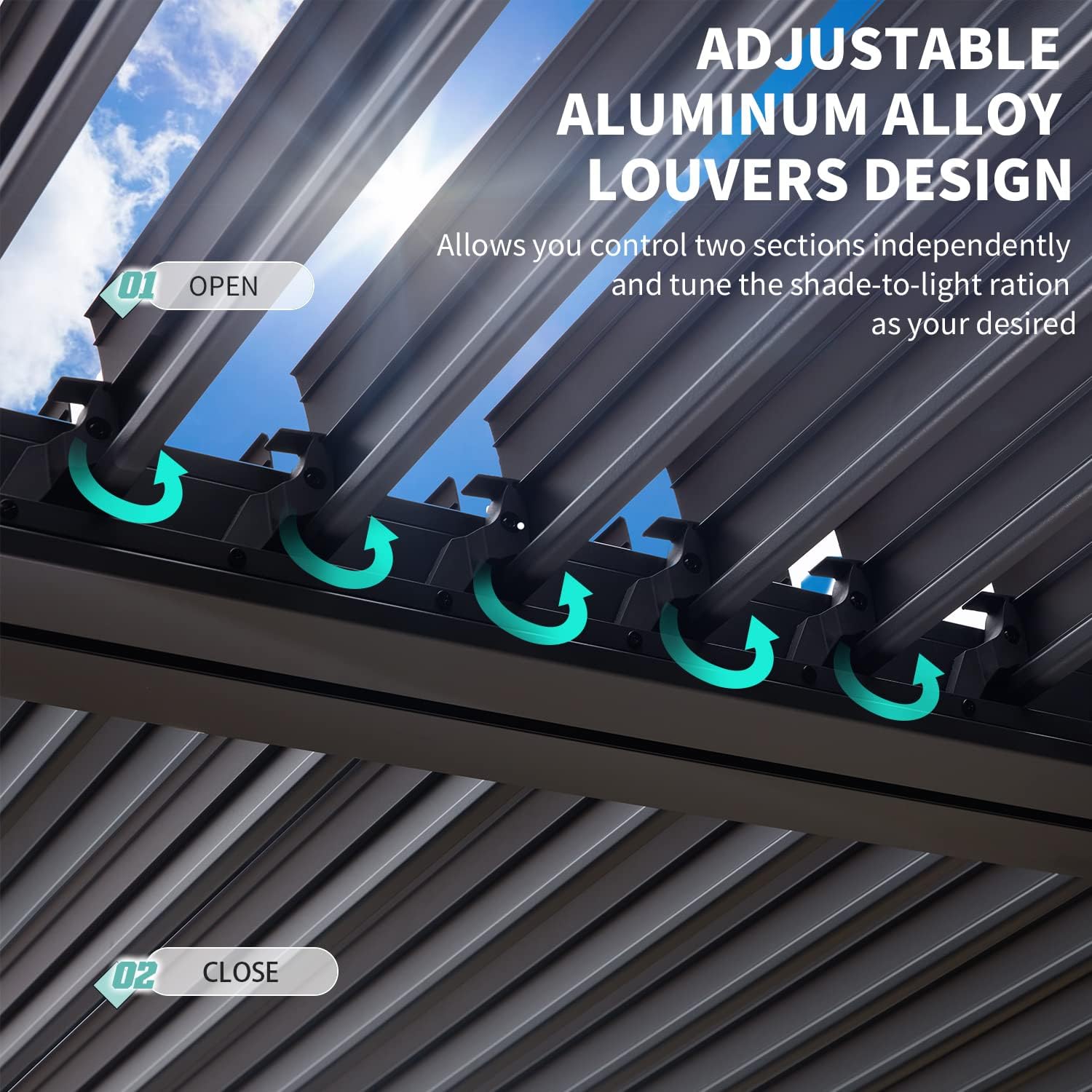 YOLENY Louvered Pergola 12x20, All Aluminum Pergola with Adjustable Rainproof Roof, Outdoor Pergola with Curtains and Nets for Patio & Garden, Dark Grey