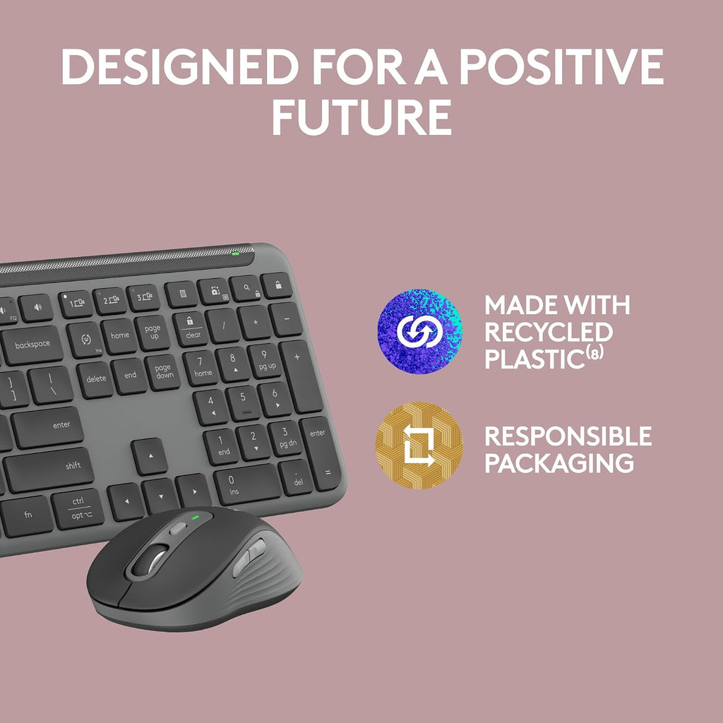 Logitech MK955 Signature Slim Wireless Keyboard and Mouse Combo, for Larger Hands, Quiet Typing and Clicking, Switch Across Three Devices, Bluetooth, Multi-OS, for Windows and Mac