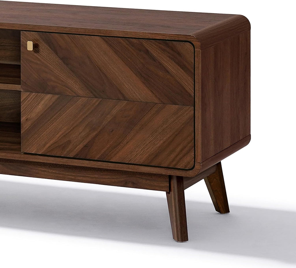 LuxenHome 63' Mid Century Modern TV Stand, TV Stands for Living Room for TVs up to 65', Entertainment Center with Storage, Wood TV Console with Tapered Legs, Television Stands