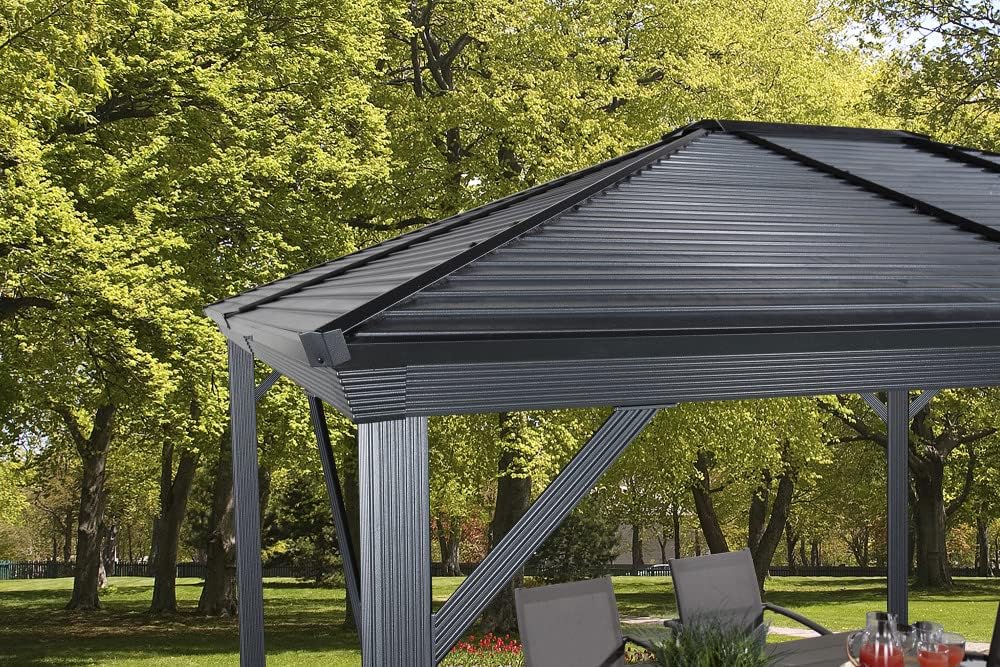Sojag 10' x 12' Ventura Hardtop Gazebo Outdoor Weather-Resistant Aluminum Frame Sun Shelter Dark Grey