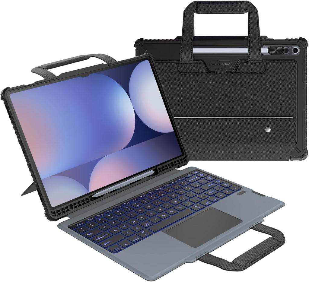 Nillkin Carry Go Keyboard Case for Samsung Galaxy Tab S10 Ultra/S9 Ultra 14.6' Tablet with Handle, Rugged Case with Detachable Backlit Keyboard, Trackpad, Portrait/Landscape Stand, Camera Cover
