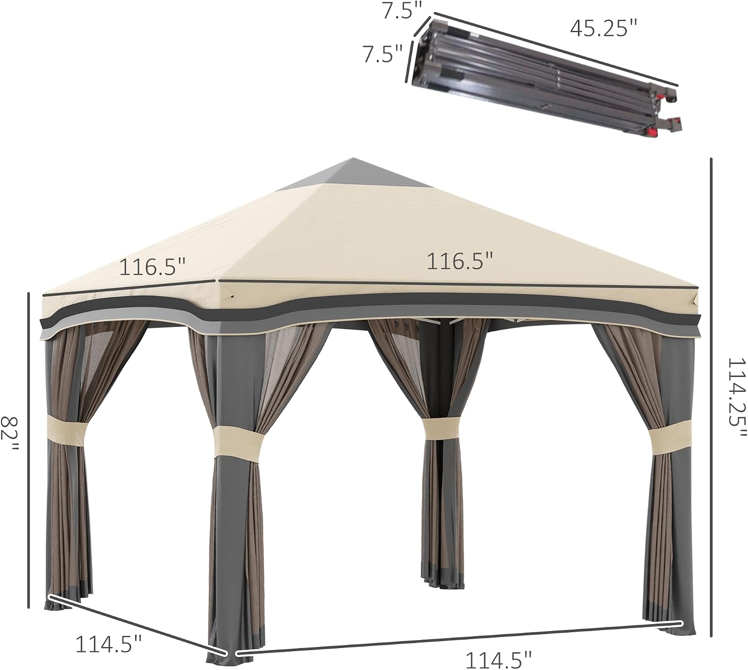 Outsunny 10' x 10' Pop Up Canopy Tent with Netting, Instant Tents for Parties, Height Adjustable, with Wheeled Carry Bag and 4 Sand Bags for Outdoor, Garden, Patio, Beige