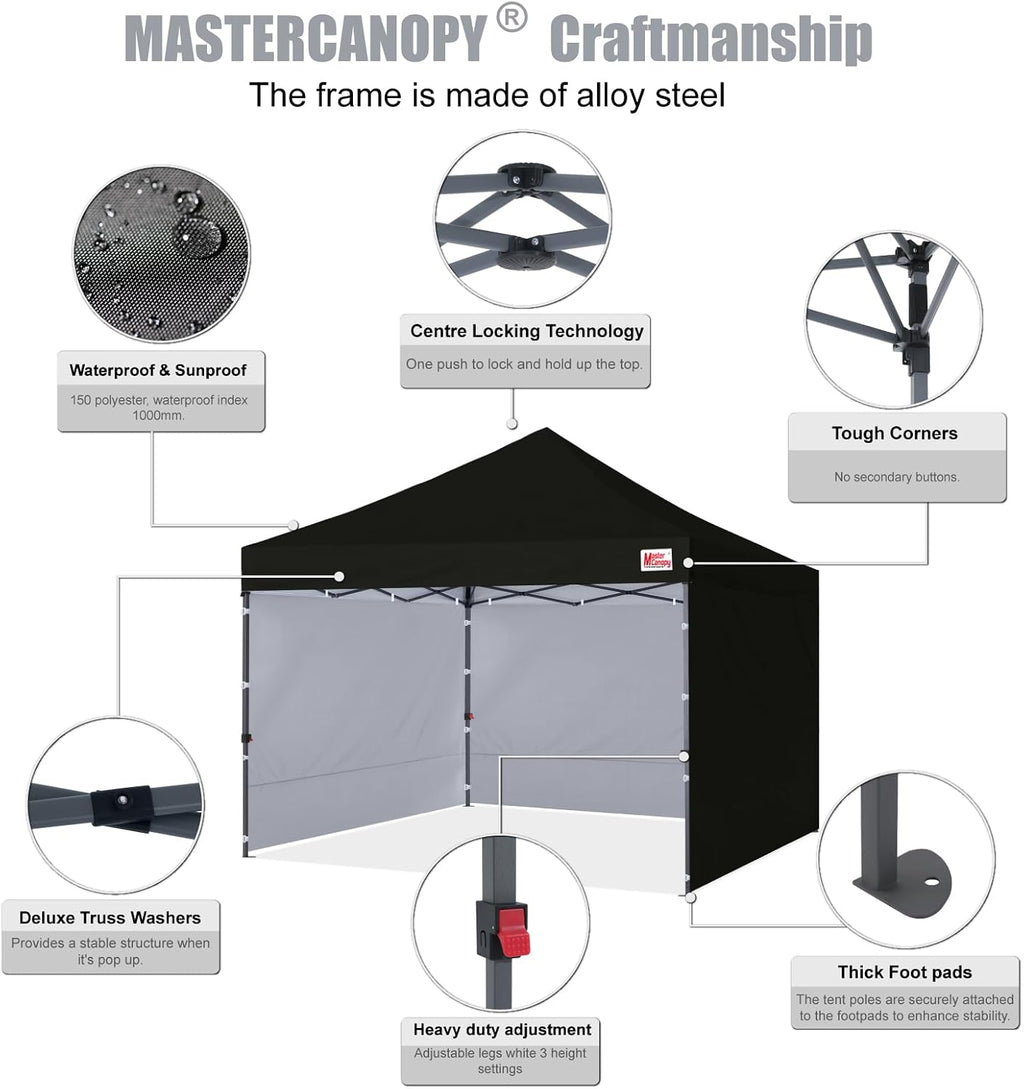 MASTERCANOPY Heavy Duty Pop-up Canopy Tent with Sidewalls (8x8,Black)
