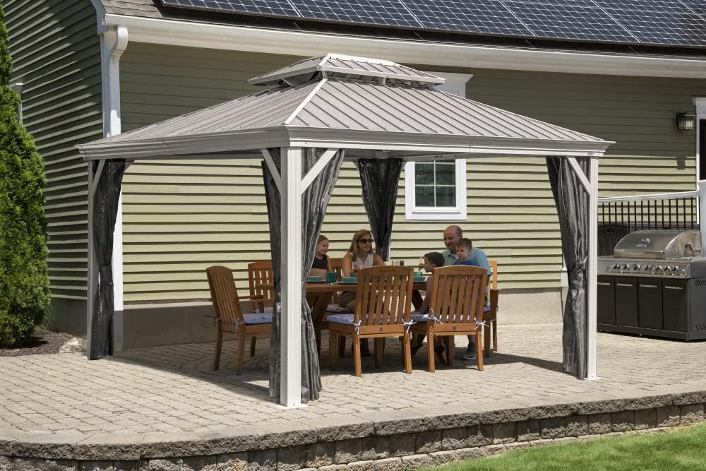 Sojag Outdoor 12' x 12' Monaco Hardtop Double Roof Gazebo Outdoor Sun Shelter, Champagne