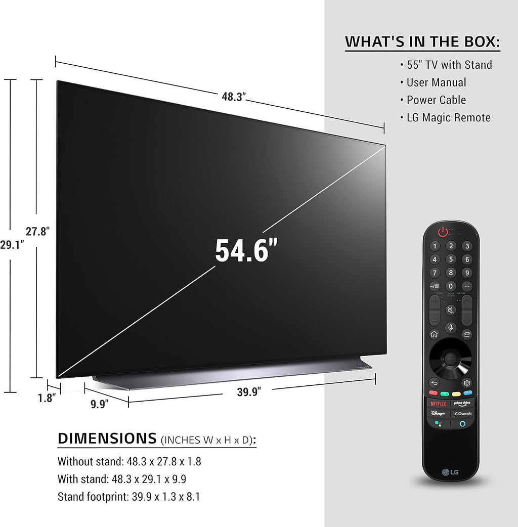 LG OLED C1 Series 55' Alexa Built-in 4k Smart TV (3840 x 2160), 120Hz Refresh Rate, AI-Powered 4K, Dolby Cinema, WiSA Ready, Gaming Mode (OLED55C1PUB, 2021)