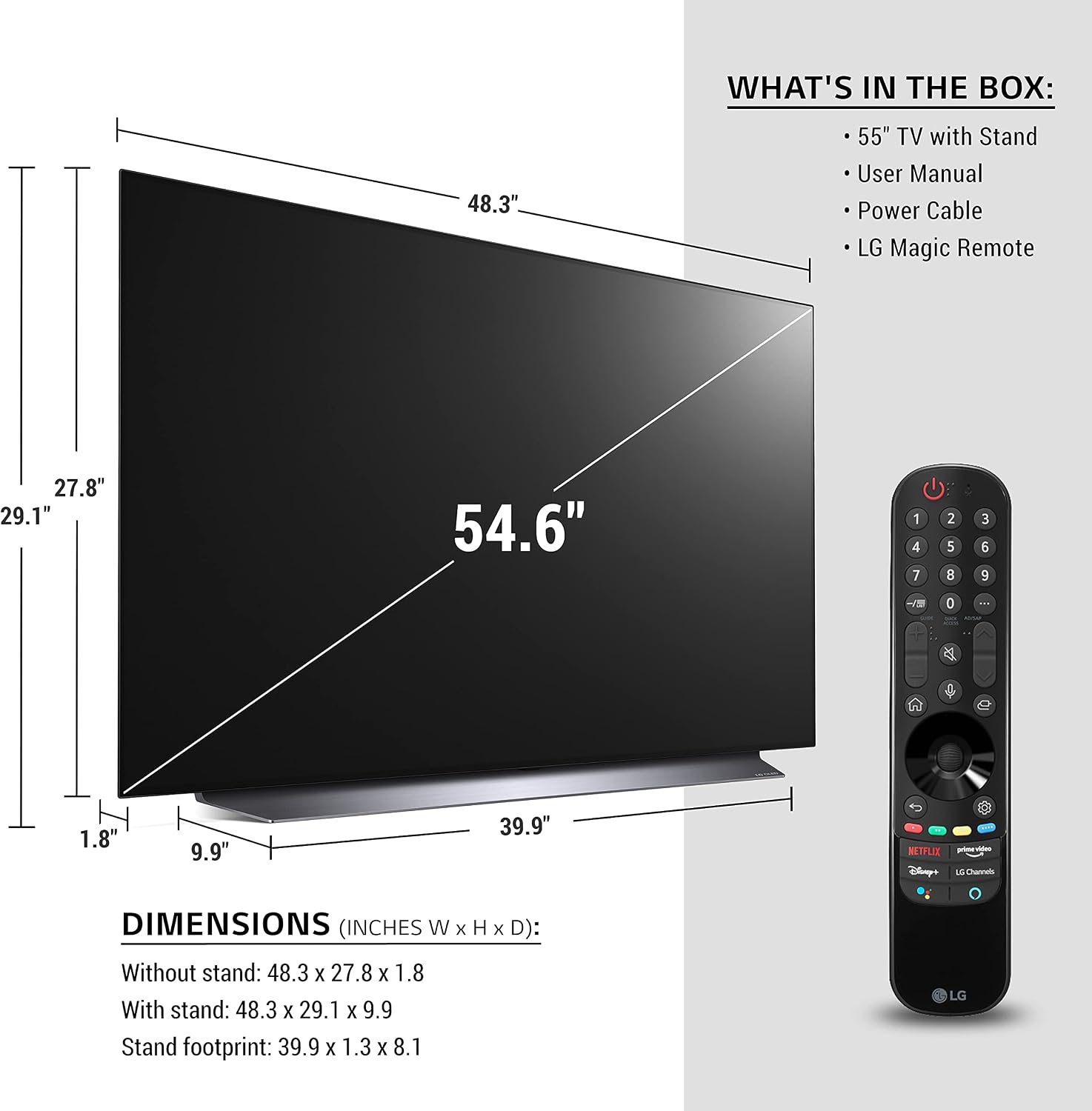 LG OLED C1 Series 55' Alexa Built-in 4k Smart TV (3840 x 2160), 120Hz Refresh Rate, AI-Powered 4K, Dolby Cinema, WiSA Ready, Gaming Mode (OLED55C1PUB, 2021)