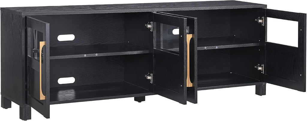 Henn&Hart TV Stand for TVs up to 75' with 2 Glass and Wood Split Panel Display Cabinets for Living Room, Family Room, or Office, Natural Black