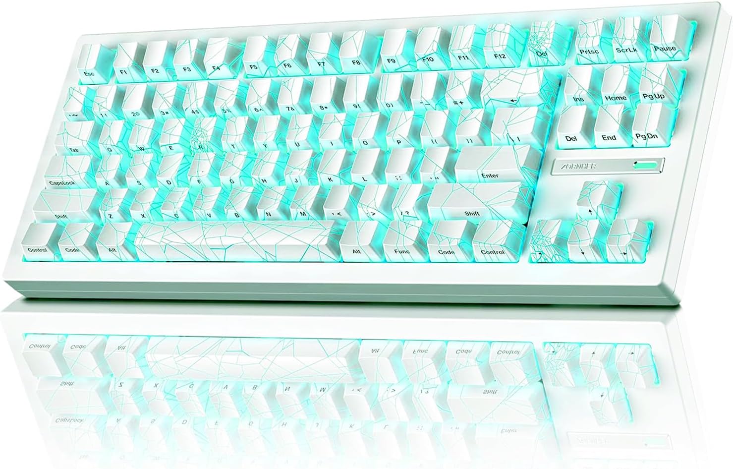 ZORNHER ZH870 Wireless Gaming Mechanical Keyboard,80% White Gaming Keyboard with White Spider Web IMD PC Keycaps,Creamy Sounding Linear Switches,Hot-Swappable,RGB Backlit