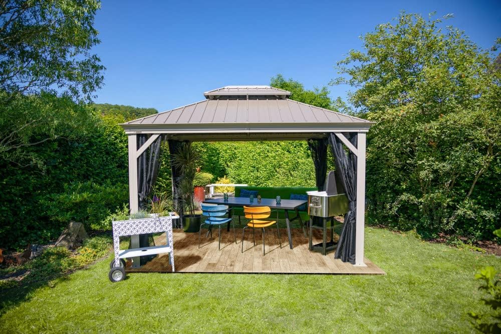 Sojag Outdoor 12' x 12' Monaco Hardtop Double Roof Gazebo Outdoor Sun Shelter, Champagne