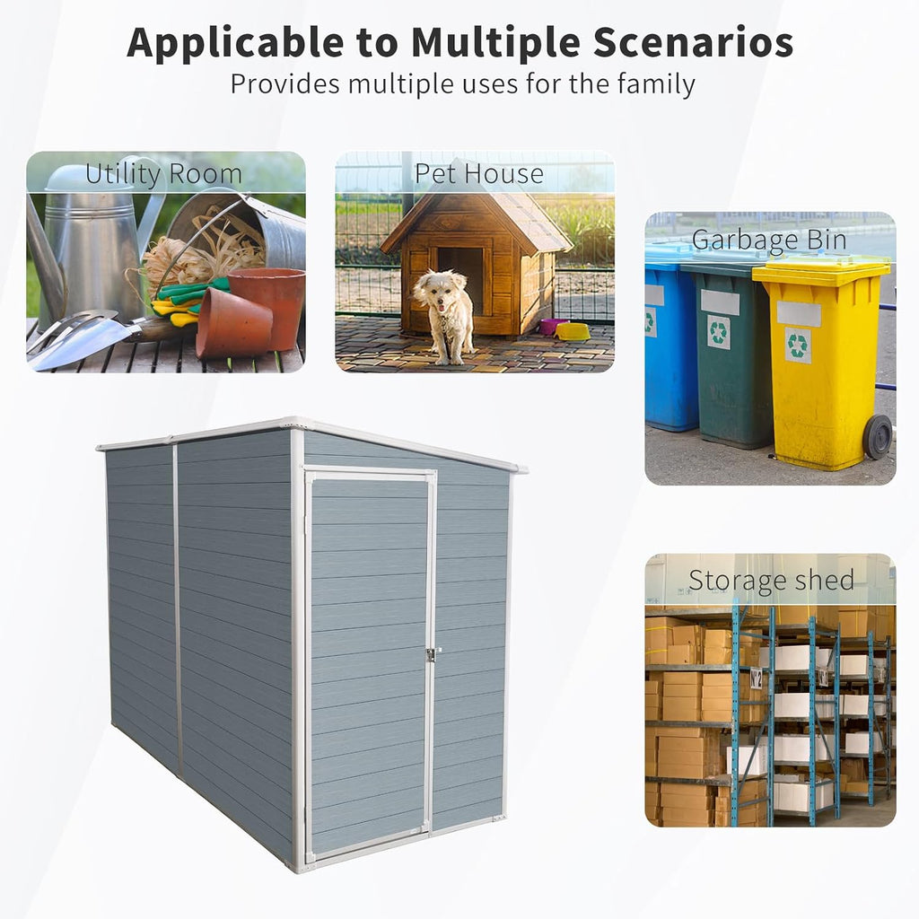 4x8 ft Outdoor Resin Storage Shed with Floor and 2 Windows, Waterproof Plastic Garden Shed with Lockable Door and Air Vents, All-Weather Tool Sheds for Backyard, Patio, Lawn (Grey)