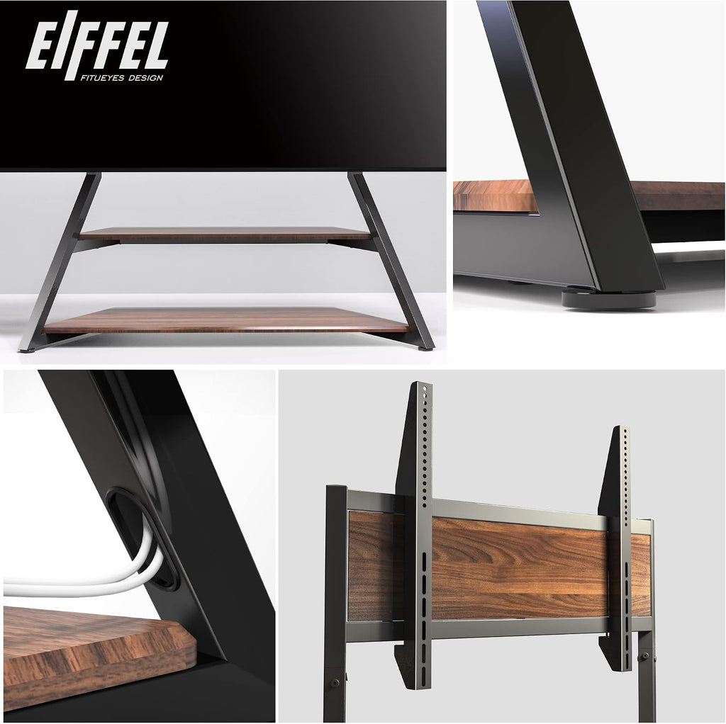 FITUEYES Design Large TV Floor Stand for 75 77 85 86 90 100 Inch TVs, Heavy Duty TV Stand Mount with Large Wood Entertainment Shelf, Modern Living Room Television Stands, Up to 187 lbs, Eiffel Series