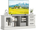 Giantex Farmhouse TV Stand for 73 Inch TV, Wood TV Console Table w/Removable Glass Shelves, Cable Management Holes & Drawers, Rustic Entertainment Center with Storage for Living Room, Bedroom, Grey