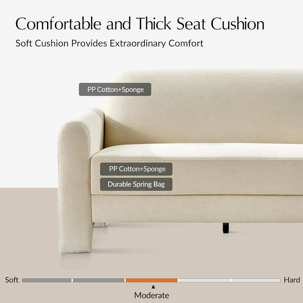 HULALA HOME 60' Modern Curved Loveseat Sofa, Comfy Chenille Couch Small Love Seat with Wrapped Armrests, 2 Seater Sofa for Living Room, Easy Assembly, Ivory