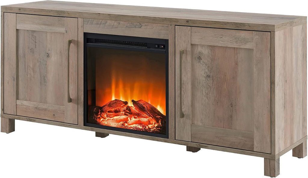 Chabot Rectangular TV Stand with Log Fireplace for TV's up to 65' in Gray Oak