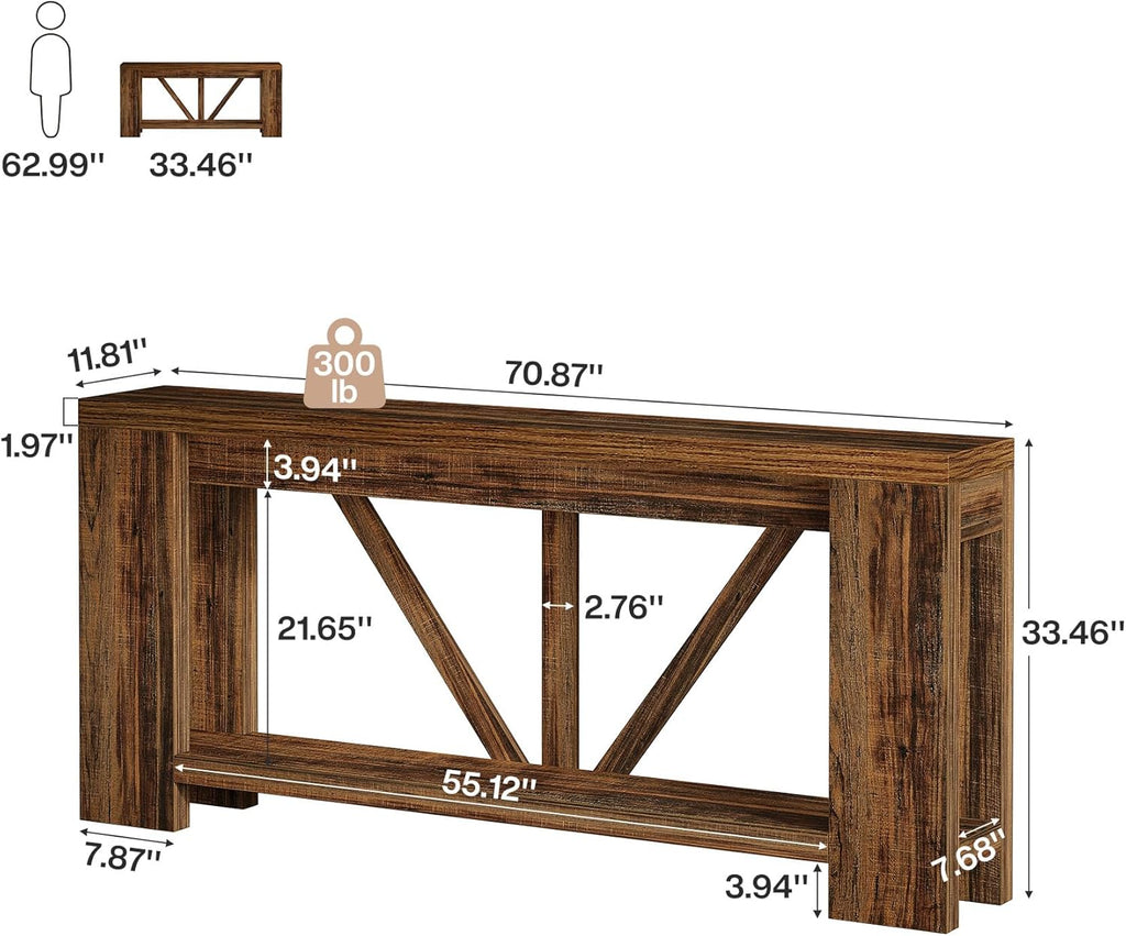 Tribesigns 70.9' Sofa Tables Narrow Long, Rustic Farmhouse Console Table Behind Couch with Storage Shelf, Accent Hallway Foyer Tables for Living Room, Entryway, Entrance, Dark Brwon