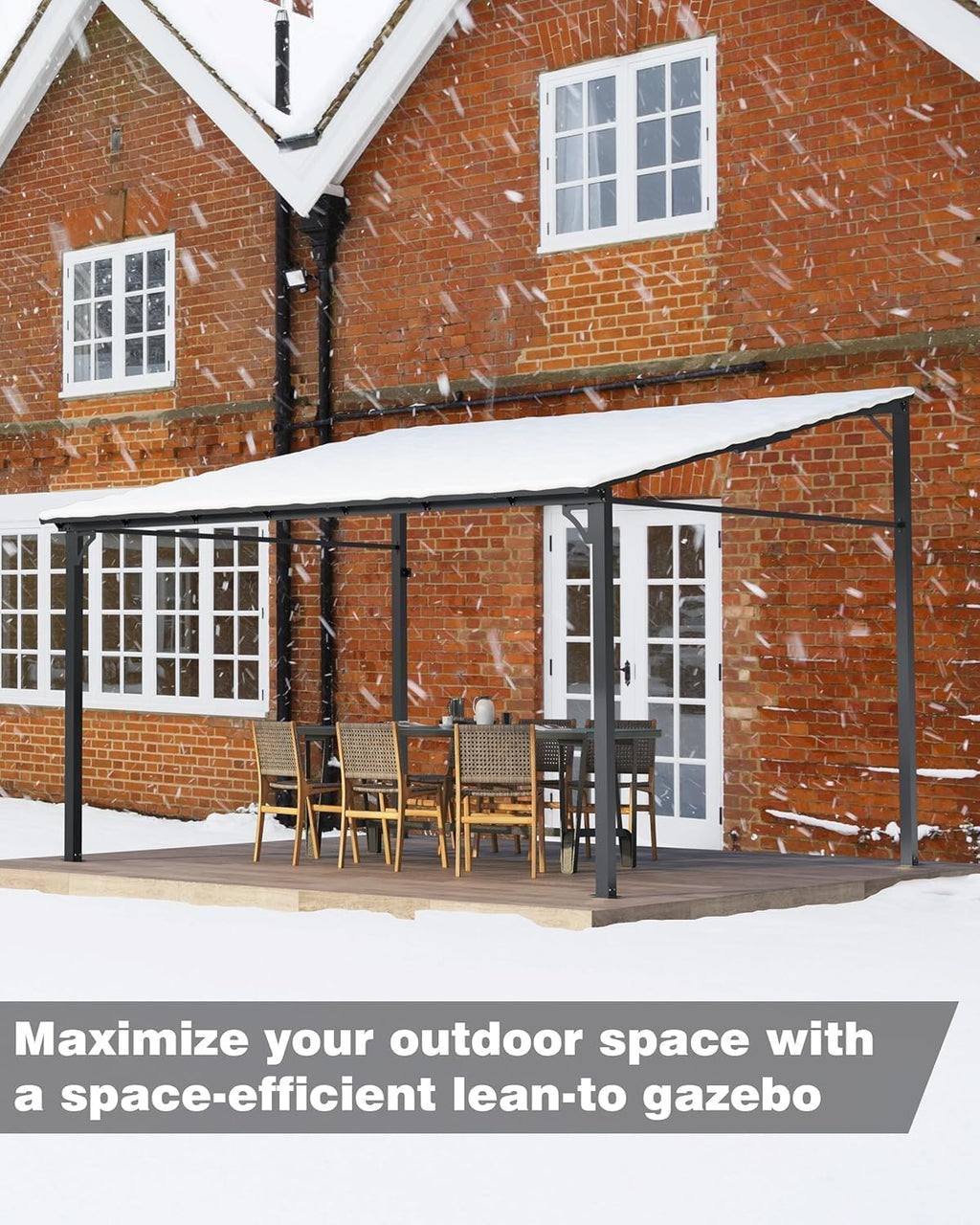 12x16 FT Gazebo for Patio, Wall Mounted Lean to Hardtop Gazebo Pergola with 6Mm Sloped Roof Heavy Duty Awnings for Porch, Decks, Backyard to Shade & Rain
