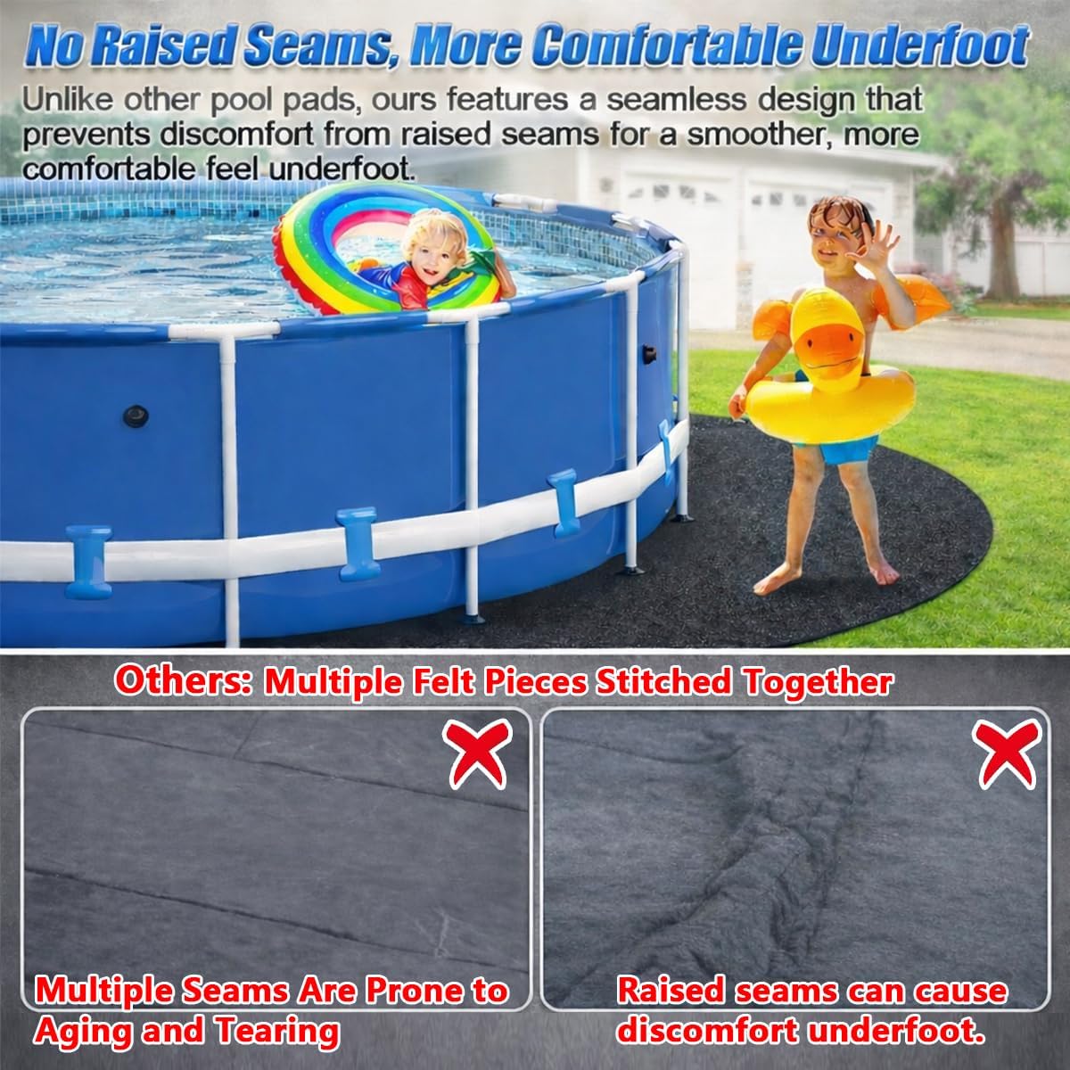 Pool Liner Pad for Above Ground Pools, 24 FT Round Extra-Thick Pool Mat, Seamless Comfort Underfoot, Puncture-Resistant Industrial-Grade Black Synthetic Fiber Pad