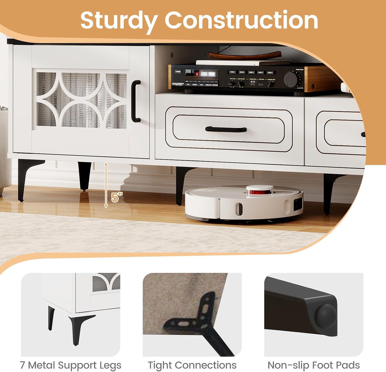 Giantex Modern TV Stand for TVs up to 80', Entertainment Center with Storage Drawers, Side Cabinets, Wood Television Stands, Media TV Console Table for Living Room Bedroom