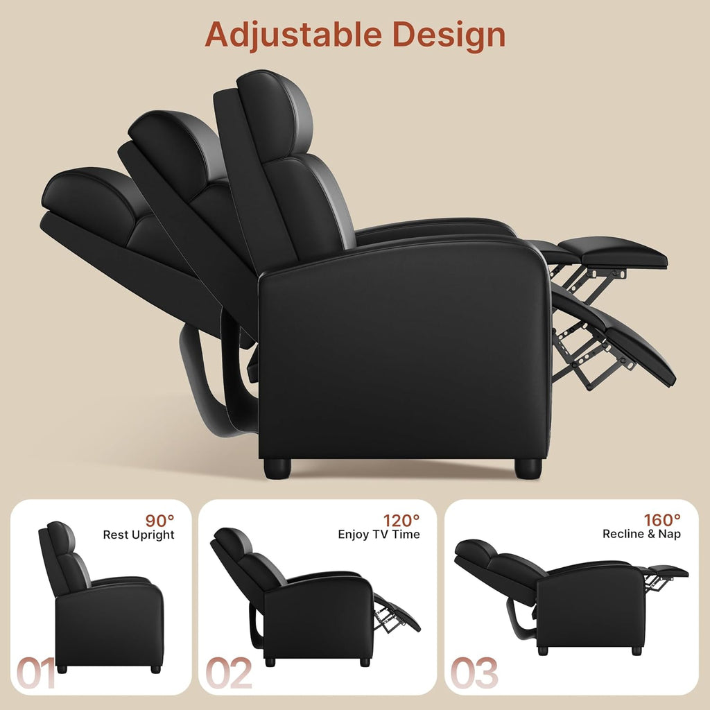 Yaheetech 2-Seat Reclining Chair Leather Recliner Sofa Modern Chaise Couch Lounger Sofa for Living Room Home Theater Black
