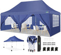 COBIZI Canopy 10x20 Pop Up Canopy Tent with 6 Sidewalls, Waterproof Commercial Canopy Ez Outdoor Instant Gazebo Easy to Set up Event Shelter, Garden Tents for Parties with Sandbags, Dark Blue