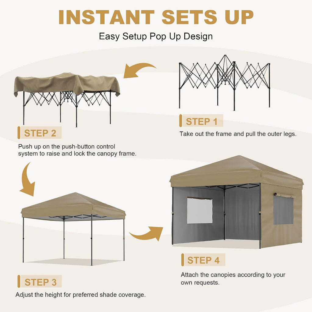 Canopy Tent 10x10 Easy Pop Up, Outdoor Shade Instant Canopy Tents, Comercial Instant Heavy DutyCanopy Pop Up Tent with 3 Sidewalls