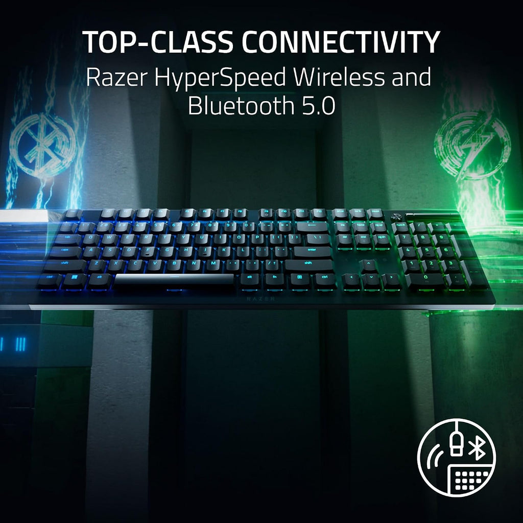 Razer DeathStalker V2 Pro Wireless Gaming Keyboard: Low Profile Optical Switches Clicky Purple - HyperSpeed Wireless & Bluetooth - Chroma RGB - Up to 200 Hr Battery - Snap Tap