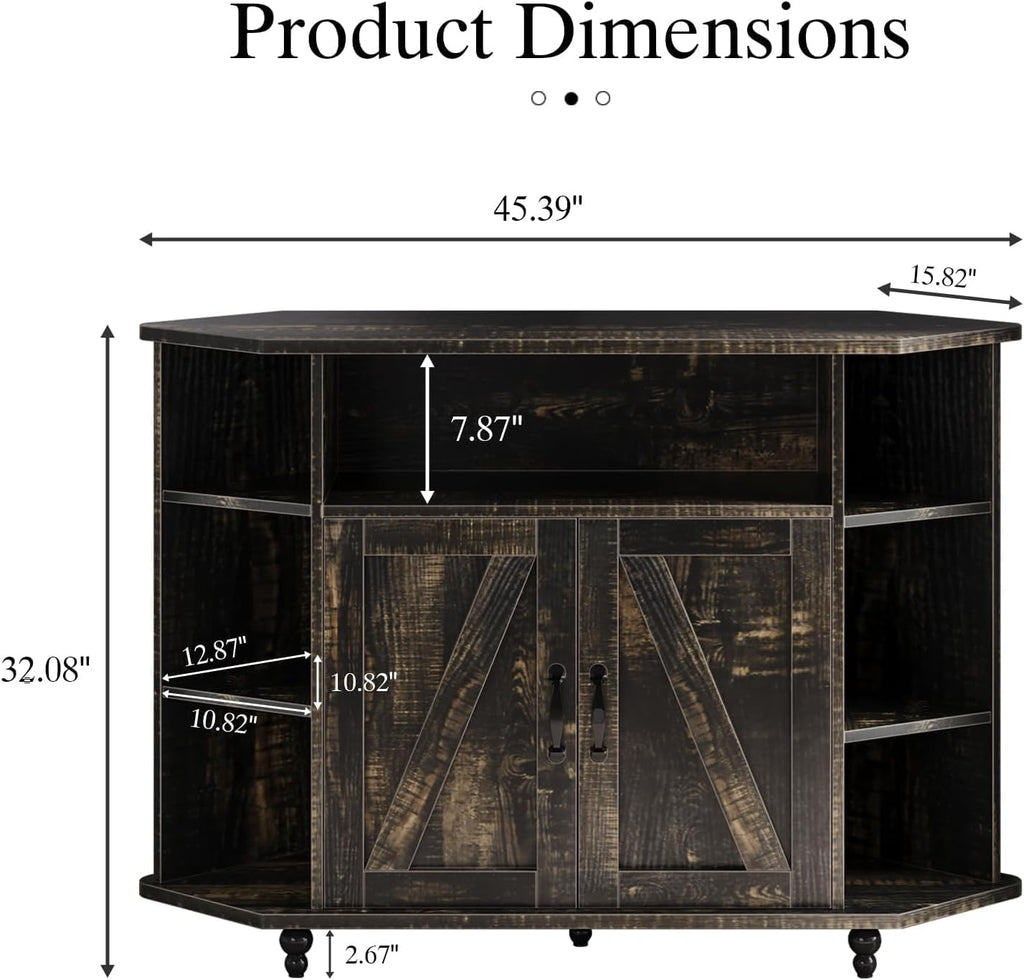 4 EVER WINNER Corner TV Stand with Led Light for 50 Inch TV, Corner Entertainment Center with Open Storage, Adjustable Shelves, TV Stands for Living Room, Bedroom, Rustic Oak