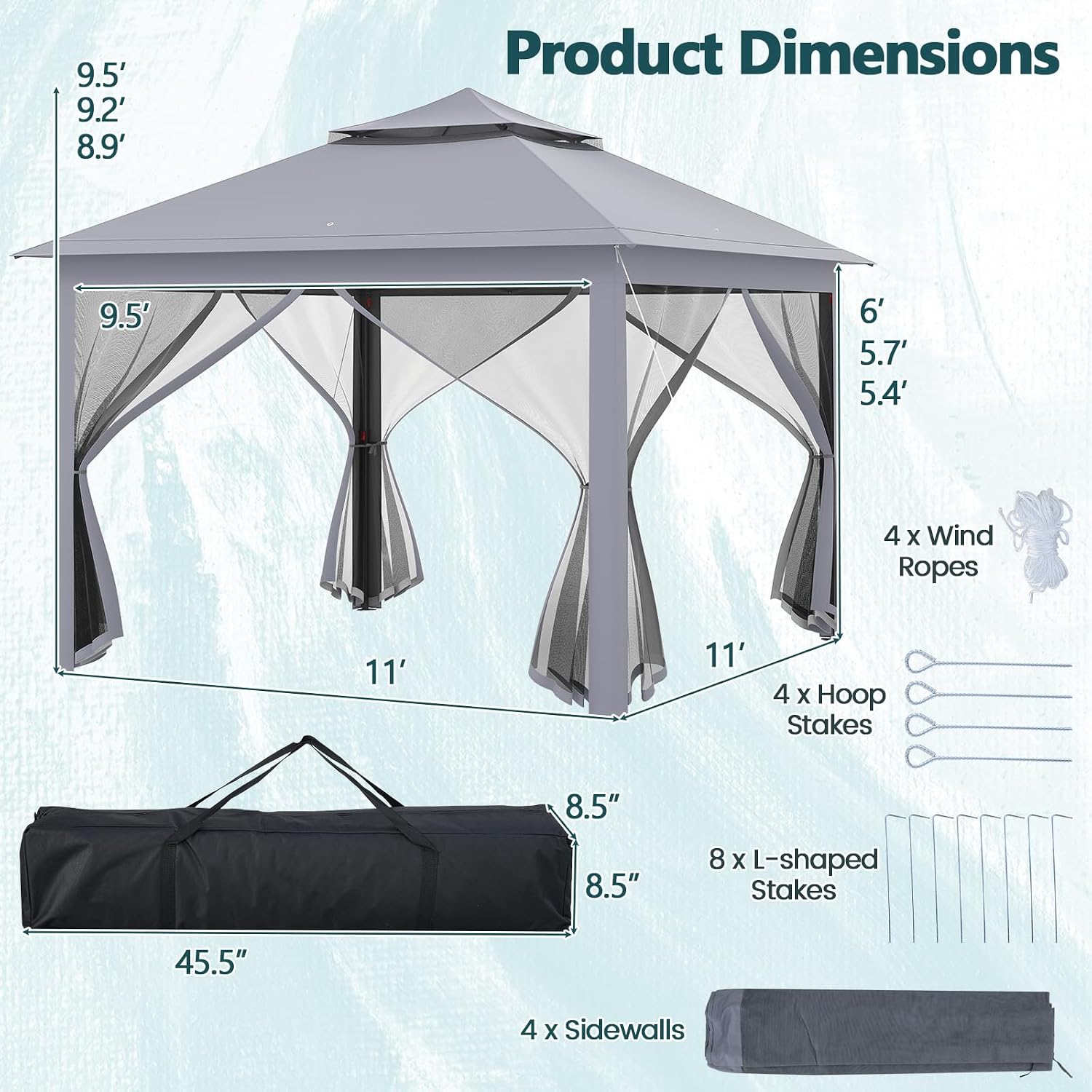 Goplus11 ft × 11 ft Pop up Gazebo, Portable Screen Canopy Shelter w/Mesh Netting Sidewalls, Vented Top, Drainage Holes, Heavy-Duty Height Adjustable Easy Setup Party Tent for Backyard