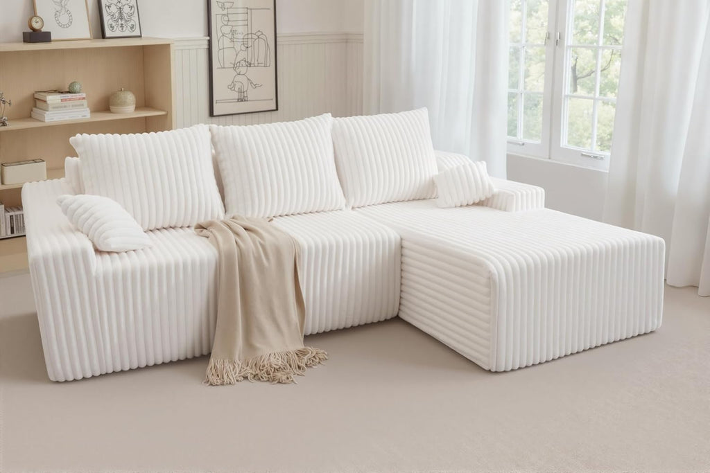 HABUTWAY 94'' Cloud Sectional Couch, Boneless Sofa with Deep Seat, Modular Comfy L-Shape Couch with Chaise for Living Room Bedroom, No Assembly Required(Beige,Right Facing Chaise)