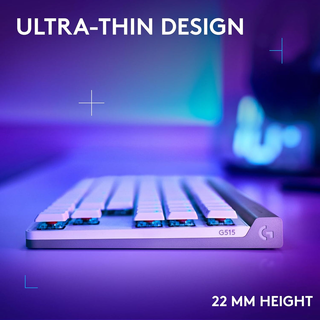 Logitech G515 Lightspeed TKL Low Profile Wireless Gaming Keyboard, LIGHTSYNC RGB, Thin Tenkeyless Design, PBT Keycaps, Tactile (Brown) Mechanical Switches - White