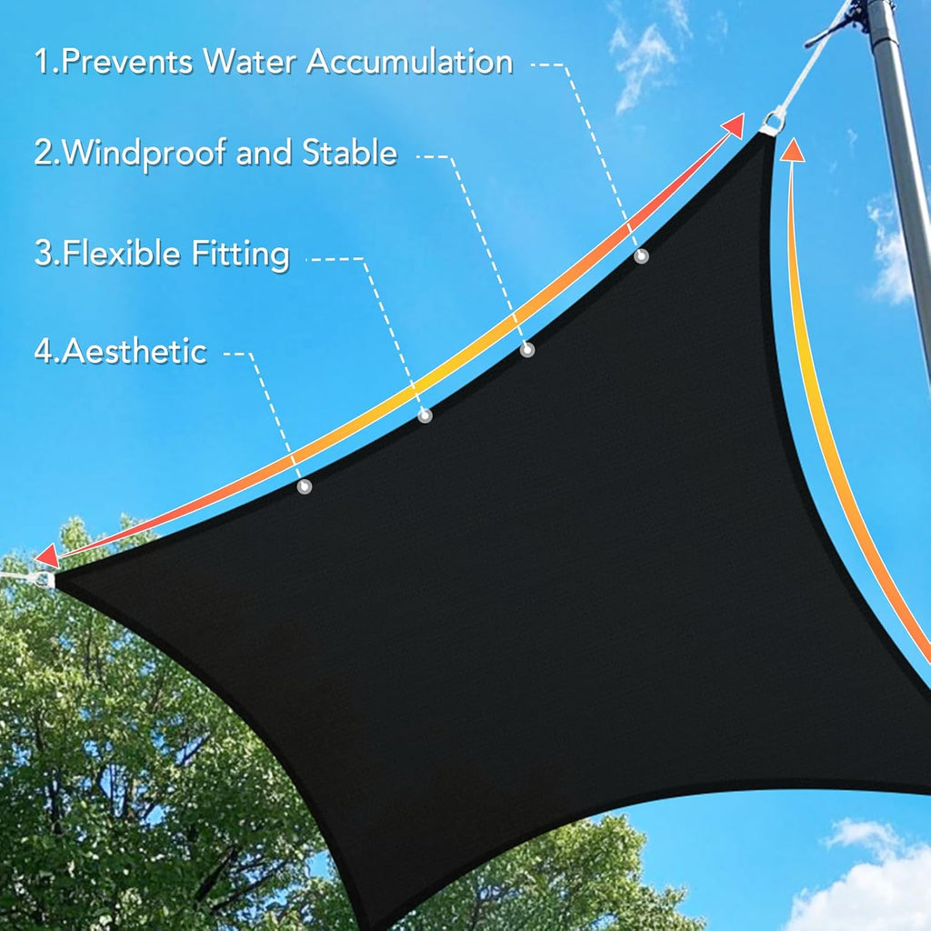 Shade&Beyond Custom 07'x13' Sun Shade Sail Canopy Rectangle UV Block Breathable Curved Sunshade for Backyard Yard Deck Outdoor Facility and Activities, Black (We Make Custom Size)