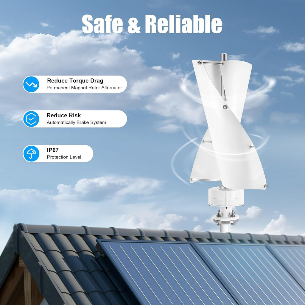100W Vertical Axis Wind Turbine Generator, Permanent Magnet Generator with Intelligent Controller, Low Noise Helical Design Windmill for Home, Boats, Street Lighting