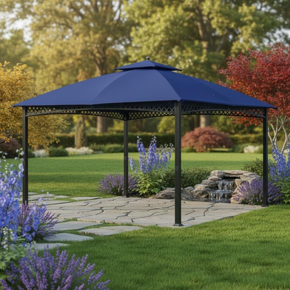 Garden Winds Reinforced RipLock 350 Replacement Canopy Top Cover Compatible with Windsor Dome 10' x 12' Gazebo Models L-GZ717PST-C, A111001701 - True Navy