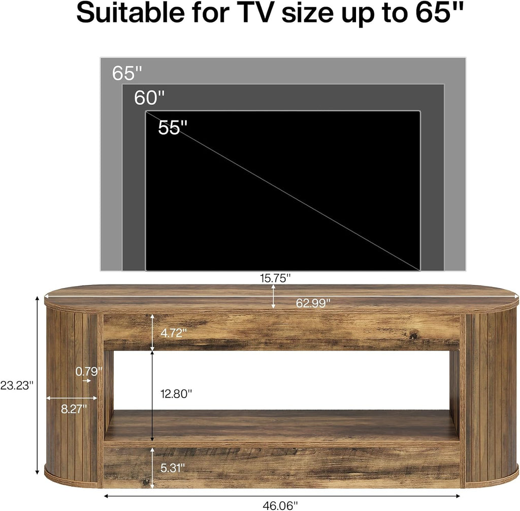 Tribesigns 63' TV Stand with Storage for 55/60/65/75 Inches TV, 2-Tier Farmhouse Television Stands with Fluted Panels, Entertainment Center Media Console for Living Room & Bedroom, Brown