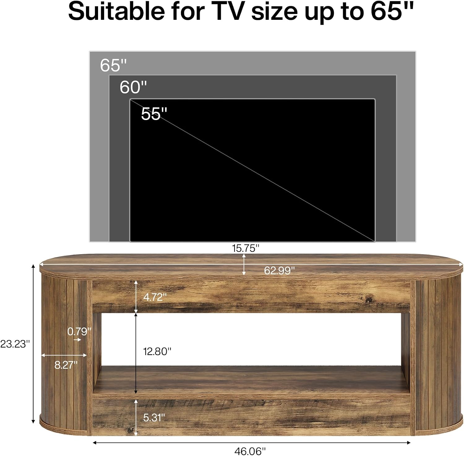 Tribesigns 63' TV Stand with Storage for 55/60/65/75 Inches TV, 2-Tier Farmhouse Television Stands with Fluted Panels, Entertainment Center Media Console for Living Room & Bedroom, Brown