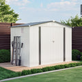 8X6 FT Metal Outdoor Storage Shed with Window & Vents, Waterproof Garden Tool Shed with Lockable Door & Pitched Roof, Durable Steel Bike Storage for Yard, Patio, White & Gray