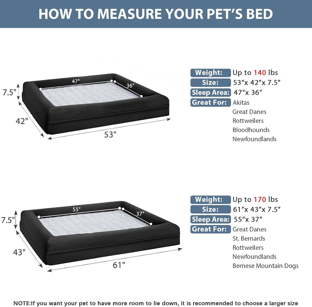 WNPETHOME Giant Dog Bed, Washable Dog Couch with Removable Waterproof Cover, Orthopedic Large Pet Sofa Bed with Bolster Sides for Sleeping