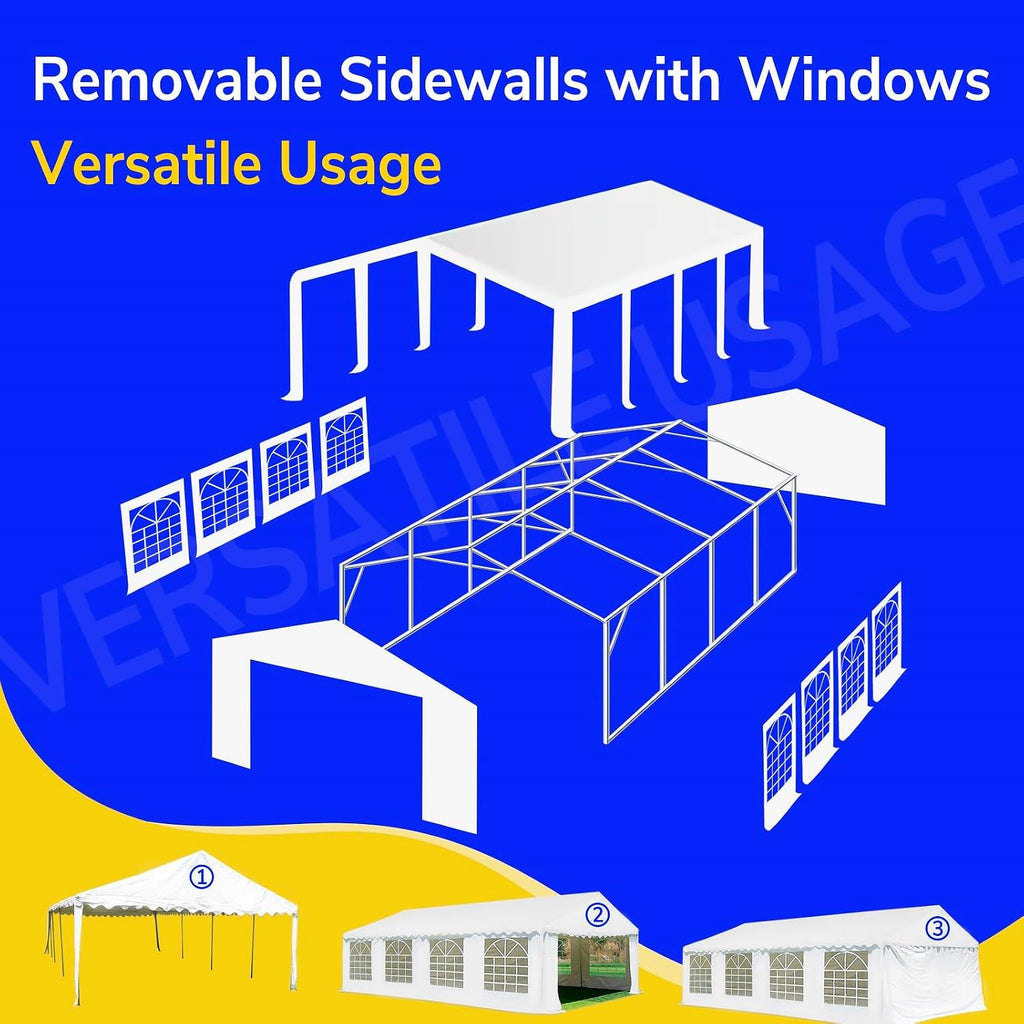 Party Tent 20x30 Heavy Duty Outdoor Commercial Event Tent, Ultimate Large Wedding Tent Carport Shelter Canopy with Removable Sidewall Windows, Elegant White Gazebo Perfect for Dream Weddings