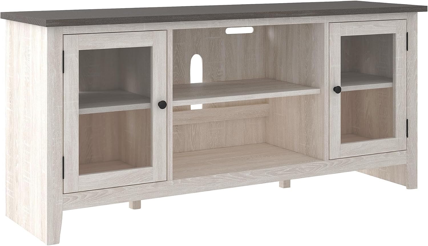 Signature Design by Ashley Dorrinson Farmhouse TV Stand with Fireplace Option, Fits TVs up to 58', Whitewash