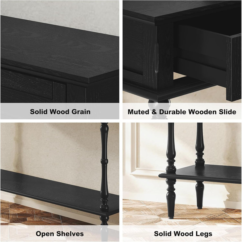 ARTPOWER Console Table for Entryway with 2 Drawers-Minimal Assembly,Retro Entryway Tables with Storage Cabinets and Open Shelf,Narrow Long Couch Table Behind Sofa for Living Room,Foyer,Hallway,Black