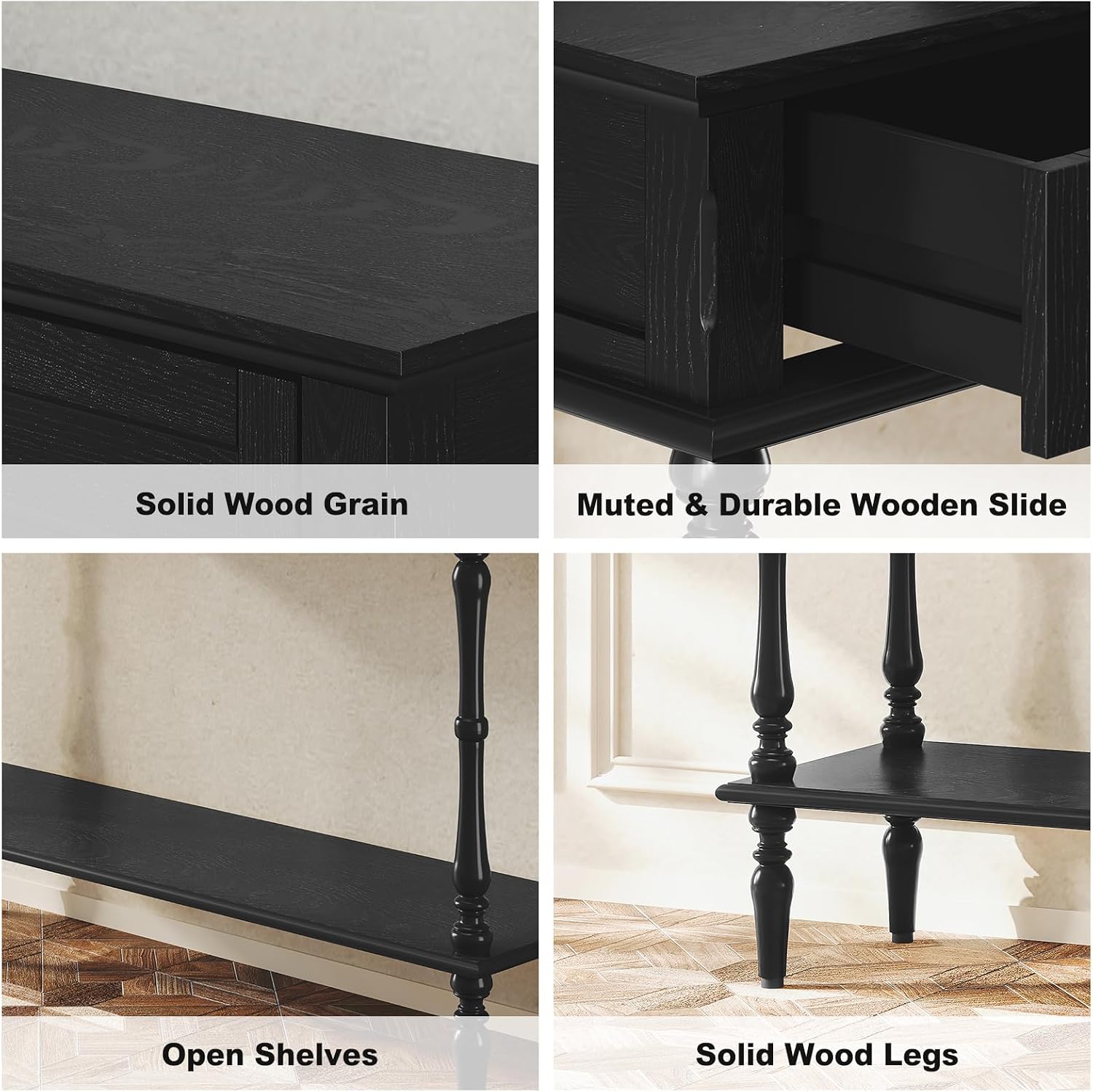 ARTPOWER Console Table for Entryway with 2 Drawers-Minimal Assembly,Retro Entryway Tables with Storage Cabinets and Open Shelf,Narrow Long Couch Table Behind Sofa for Living Room,Foyer,Hallway,Black