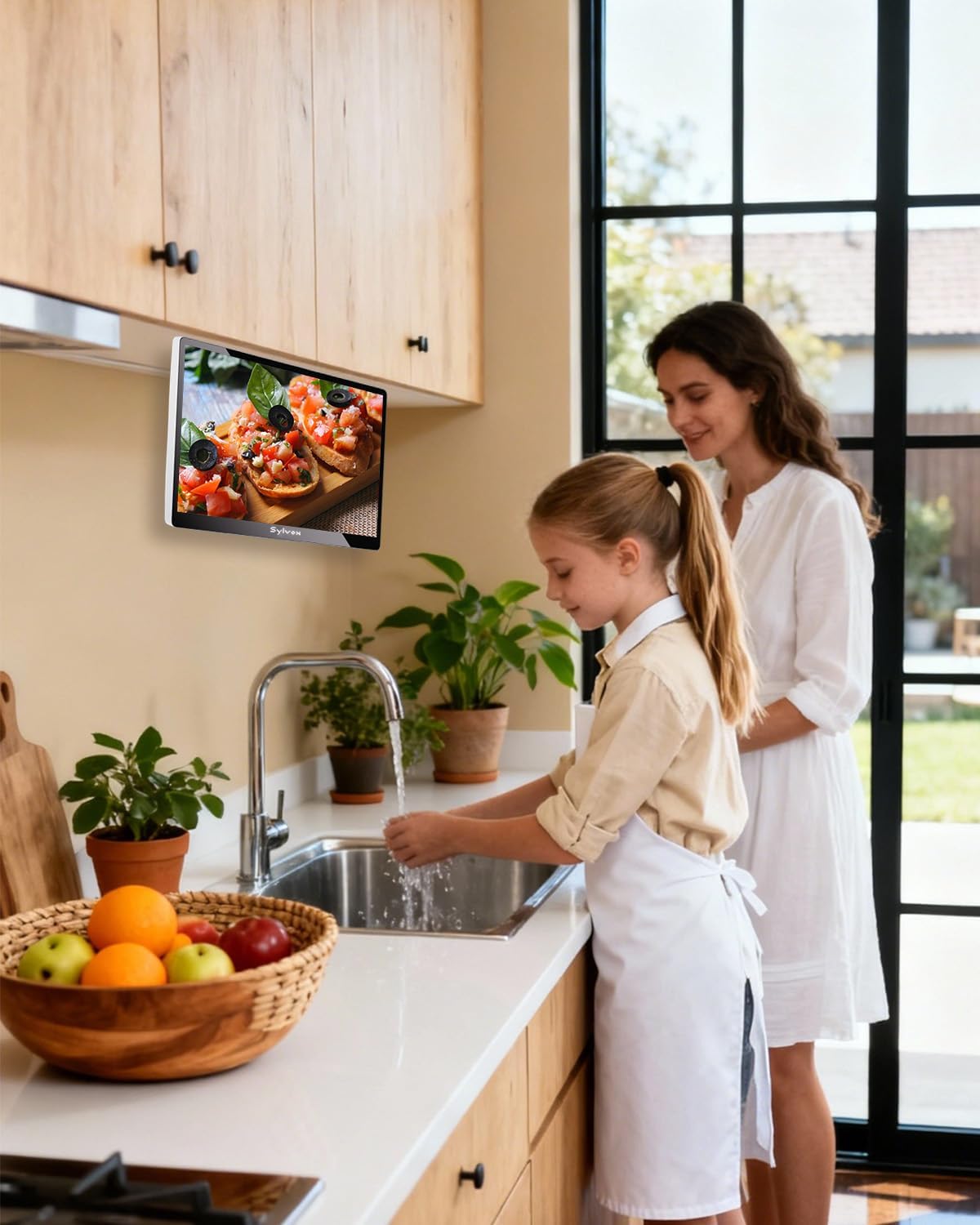 SYLVOX 15.6' Under Cabinet Kitchen TV, Non-Smart 1080P FHD Small TV, Foldable with 90° Rotation, 178° Wide Viewing Angle, 12V Compatible for RV & Camper, HDMI USB RF Ports, Works with Fire Stick