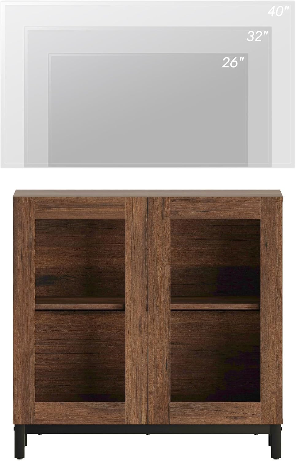 WAMPAT Modern TV Stand with Glass Doors for 26-40 inch TVs, Entertainment Center Console with Adjustable Shelves and Metal Base for Living Room, Bedroom, Brown