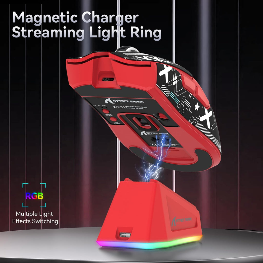 ATTACK SHARK X11 & X65 PRO HE Rapid Trigger Hall Effect Keyboard,60% Magnetic Keyboard 8K Polling Rate RGB Hot Swap,Wireless Gaming Mice with Charging Dock 22K DPI,BT/2.4Ghz/Wired,Coiled Cable-Red