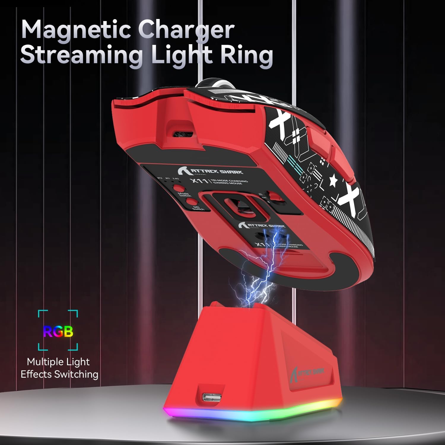 ATTACK SHARK X11 & X65 PRO HE Rapid Trigger Hall Effect Keyboard,60% Magnetic Keyboard 8K Polling Rate RGB Hot Swap,Wireless Gaming Mice with Charging Dock 22K DPI,BT/2.4Ghz/Wired,Coiled Cable-Red
