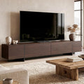 AIEGLE 95.1' W TV Stand with 4 Flip-Down Drawers, Modern Entertainment Center with Storage, Media Console Table TV Cabinet, Dark Brown