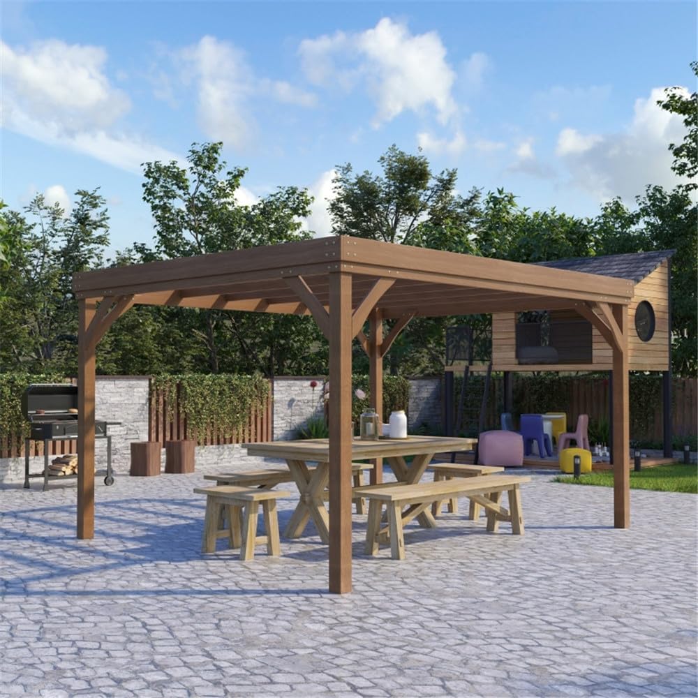12 x 10 ft Wood Pergola Quality Solid Wood Gazebo Pavilion for Backyard Deck Patio Outdoor Pergola Grape Trellis Grill Gazebo, Strong Sturcture,Snow and Wind Supported(Brown)
