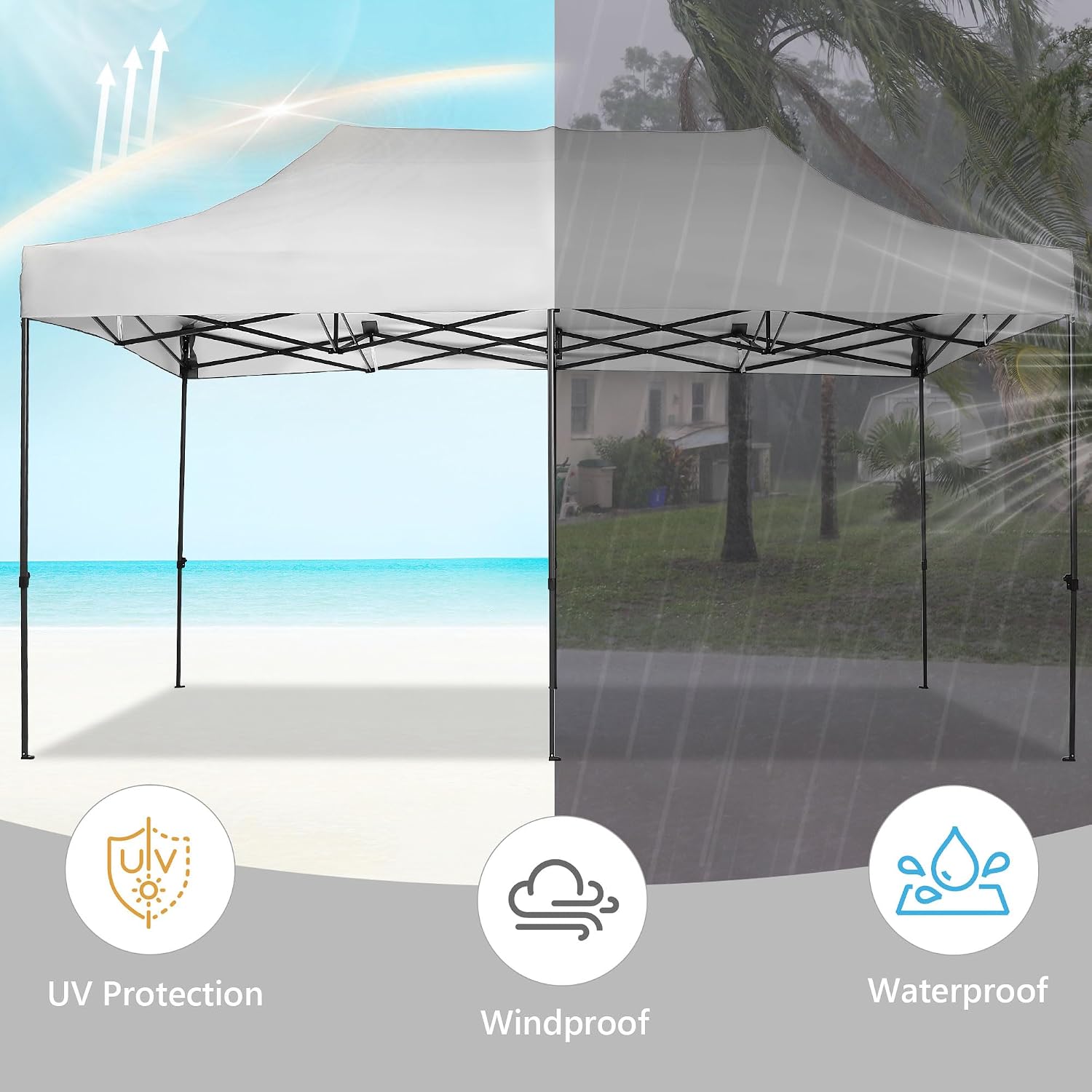 GDY 10x20 ft Instant Pop up Canopy, Folding Heavy Duty Height Adjustable Shelter Gazebos with Wheeled Bag,White.